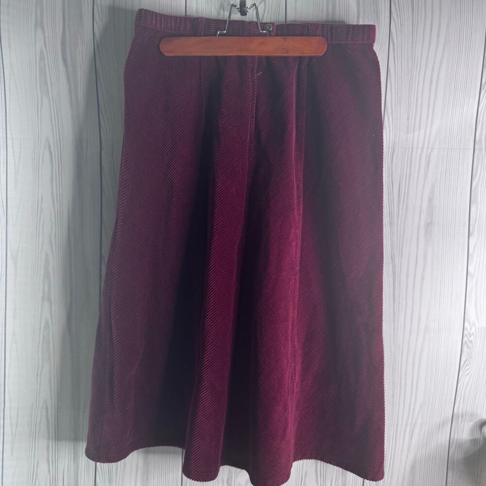 Vtg Orvis Women Sz 14 Maroon Corduroy A-Line Midi High Waist Skirt - Picture 3 of 7